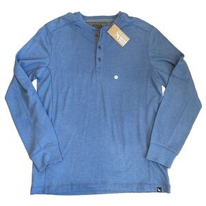 Eddie Bauer M MEDIUM Mini-Waffle Knit Thermal Henley Blue Gray Color Men